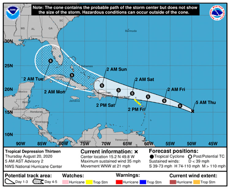 Se forma una nueva depresión tropical en el Atlántico central Se forma una nueva depresión tropical en el Atlántico central (+ Cono de trayectoria)