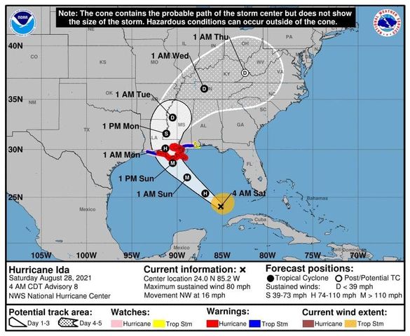 Cobertura desde Pinar del Río a la Tormenta Tropical Ida Cono de posible trayectoria del Huracán Ida