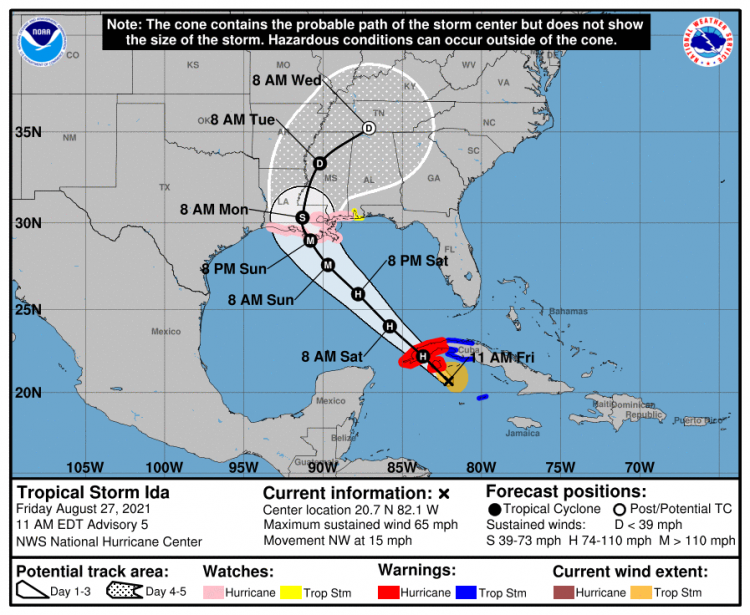 Cobertura desde Pinar del Río a la Tormenta Tropical Ida cono trayectoria ttida
