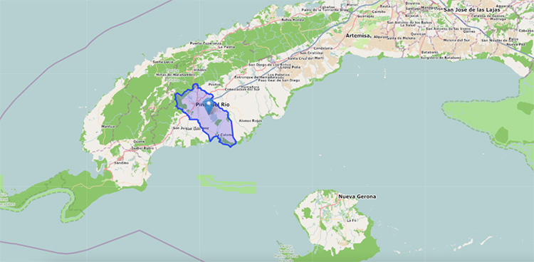 Pinar del Río y su historia Mapa de Cuba geolocalizando a Pinar del Río. / Fuente: Cuba Mapa