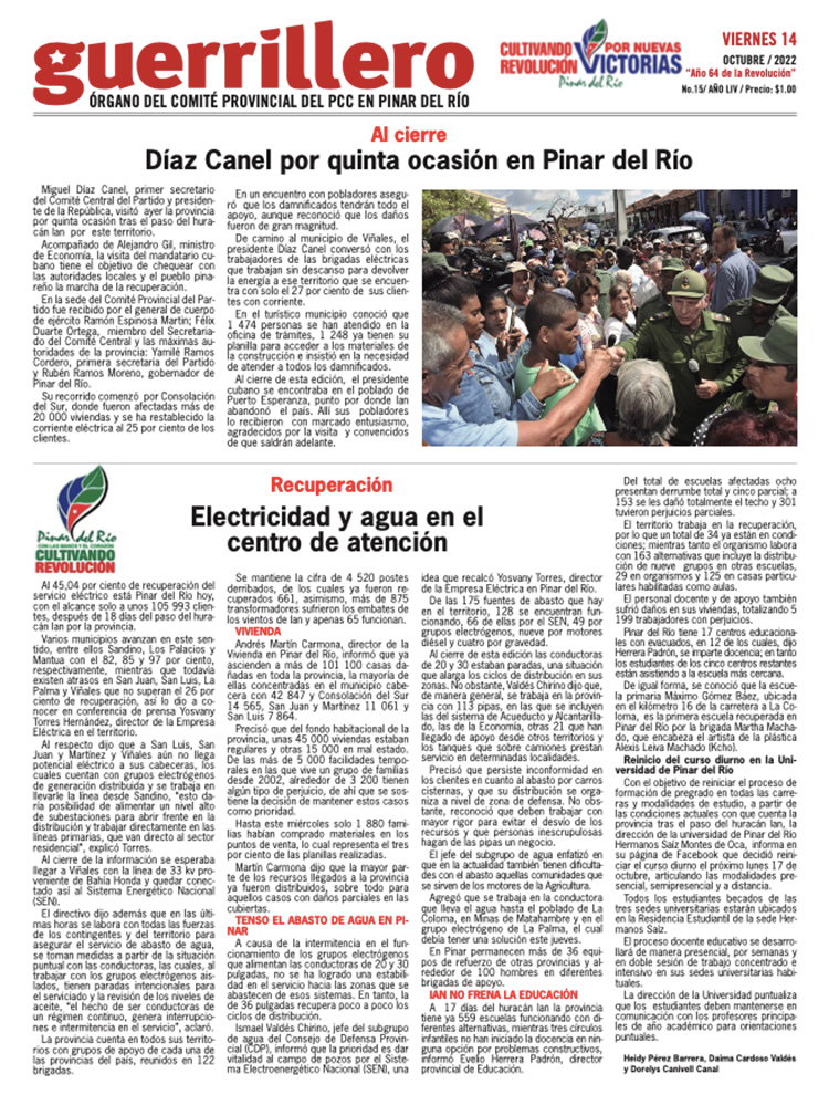 Edición impresa del 14 de octubre de 2022