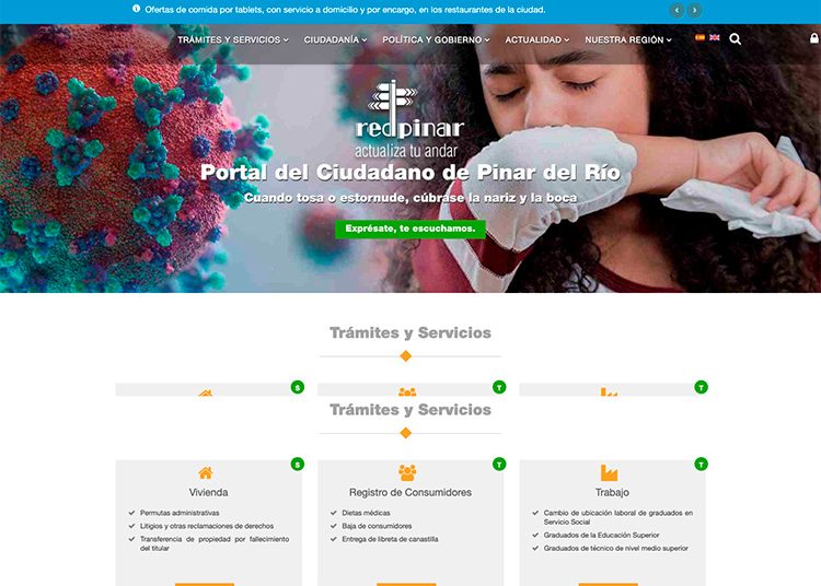 La inclusión de imágenes y mensajes preventivos fue uno de los cambios que asumió el portal del ciudadano de Pinar del Río, como parte de la campaña para contener la propagación de la COVID-19.