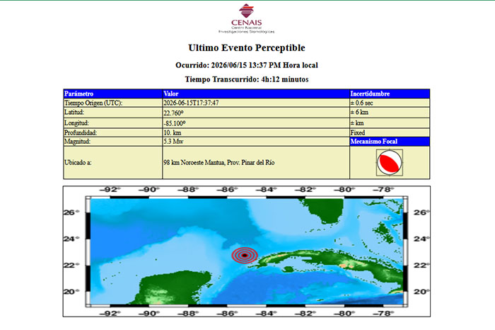 Municipios de Pinar del Río reportan perceptibilidad de sismo